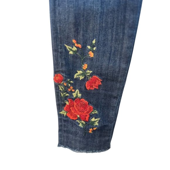 Driftwood Jackie Floral Embroidered Jeans 28 Blue Skinny High Rise Stretch Boho - Picture 9 of 10